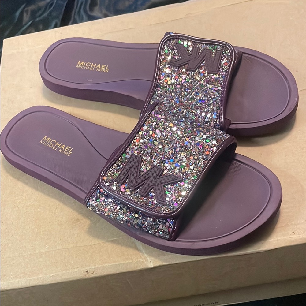 Michael Kors Purple Glitter Slide Sandals
